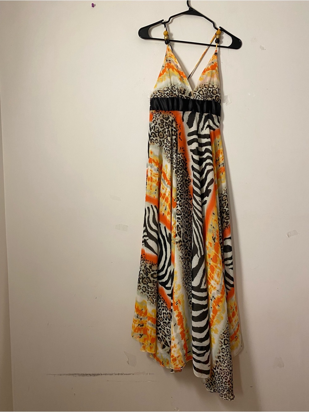 Sexy Sleeveless cross back Orange Animal-Print Maxi Dress